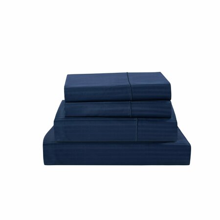 KATHY IRELAND 500 Thread Count Damask Stripe Sheet Set with Optifit - Queen - Navy 1234QNNAV